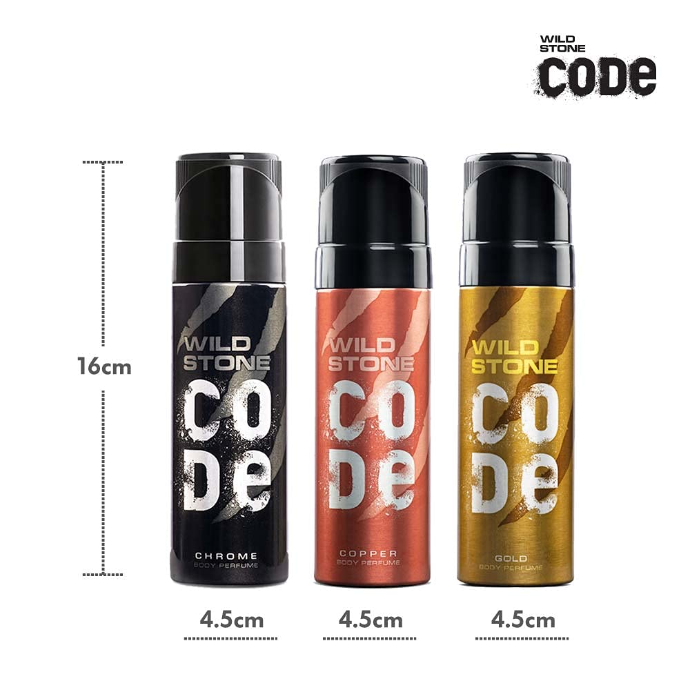 WILD STONE CODE Titanium Long Lasting No Gas Body Perfume For Men, 150Ml, Spray