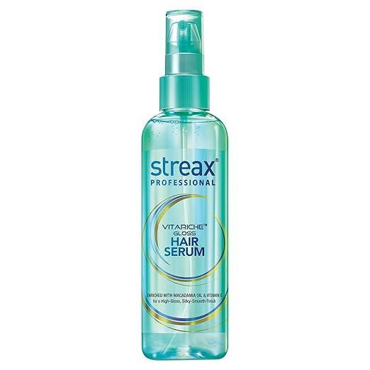 Streax Professional Vitariche Gloss Hair Serum, 200ml|for Dry Frizzy Hair|for Women|Enhance Shine and Smoothness, Anti Frizz |With Vitamin E & Macadamia Oil| For Curly Hair, Straight Hair, Wavy Hair