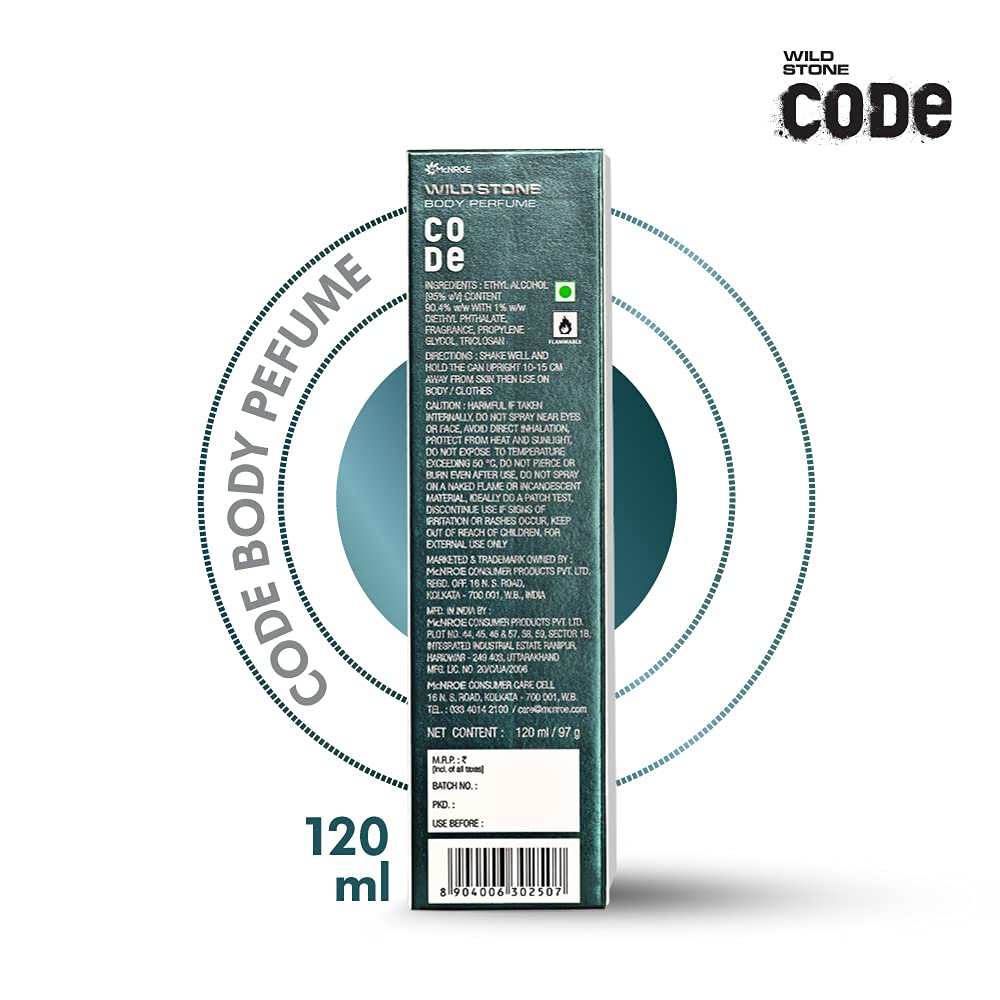 WILD STONE CODE Titanium Long Lasting No Gas Body Perfume For Men, 150Ml, Spray