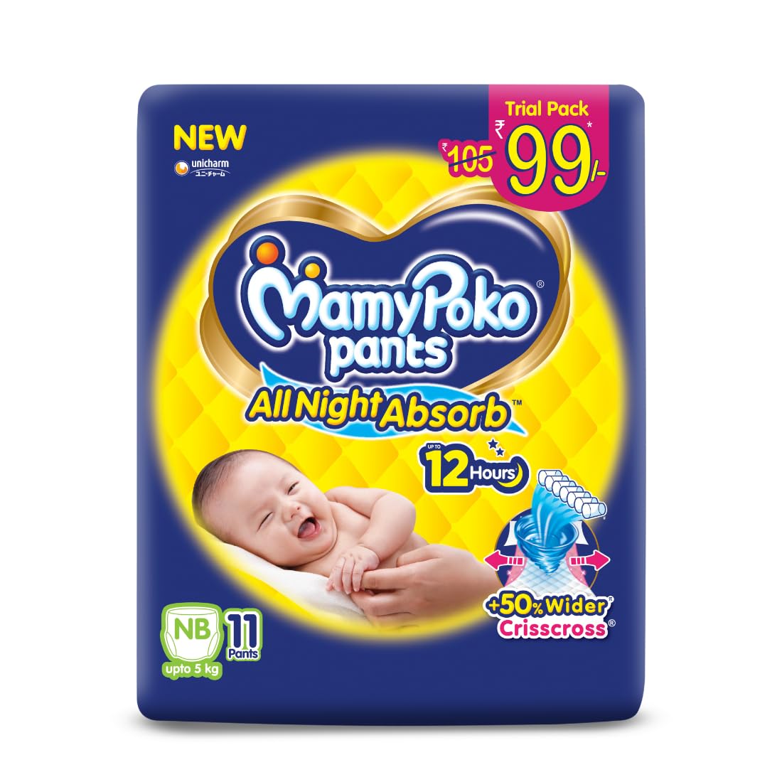 MamyPoko Pants All Night Absorb Baby Diapers, X-Large (XL), 22 Count 12-17 kg