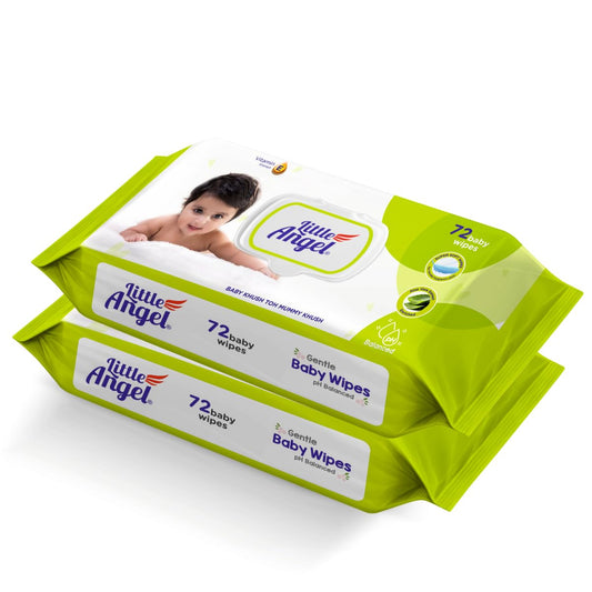Little Angel Super Soft Cleansing Baby Wipes Lid Pack, 144 Count, Enriched with Aloe vera & Vitamin E, pH balanced, Dermatologically Tested & Alcohol-free, Pack of 2,72 count/pack