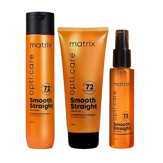 Matrix Opti.Care Professional Shampoo + Conditioner + Serum Combo for Salon Smooth Straight Hair | Control Frizzy Hair for up to 4 Days | With Shea Butter | No Added Parabens (200 ml + 98 g + 100 ml )