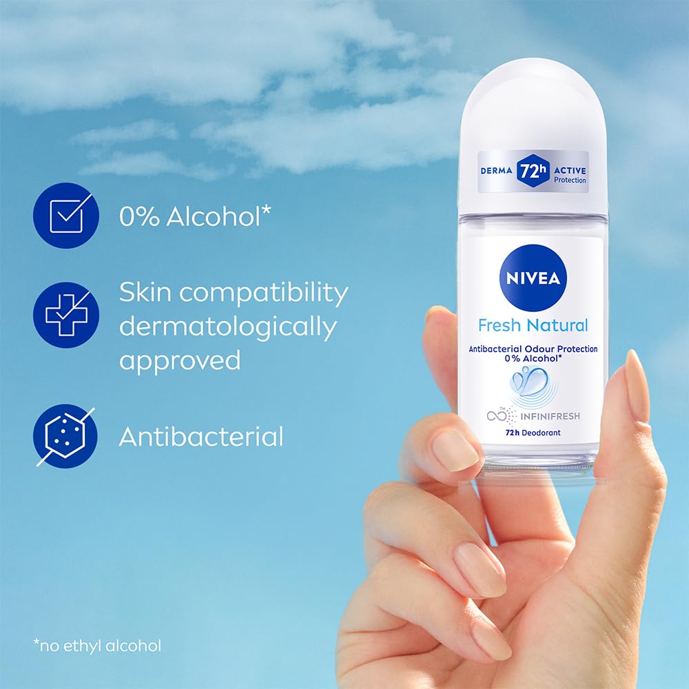 NIVEA Pearl and Beauty 50ml Deo Roll On | With Pearl Extracts & Avocado Oil| 72 H Smooth & Beautiful Underarms | 0% Alcohol | For Women