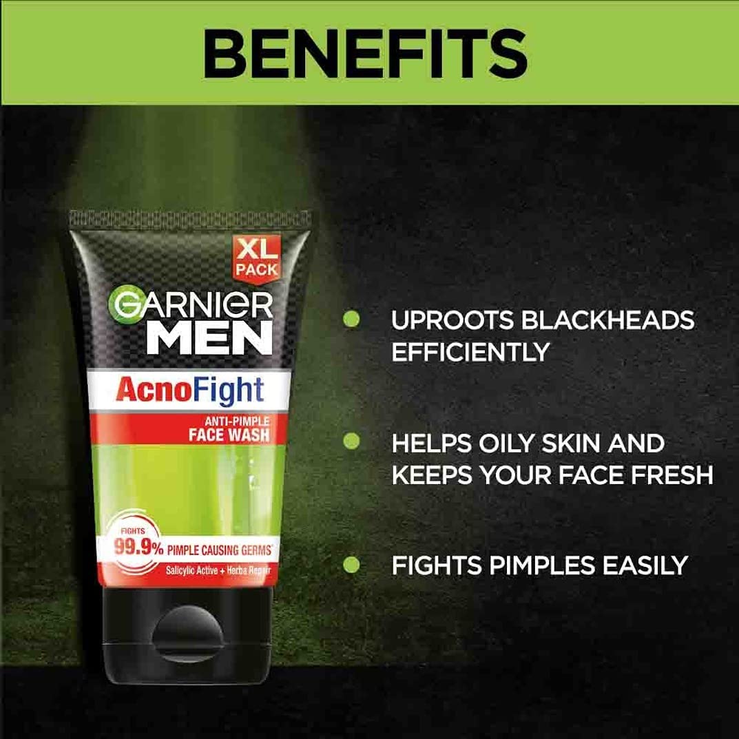 Garnier Men, Anti-Pimple Face Wash, Repairs Skin & Balances Oils, AcnoFight, 100 g