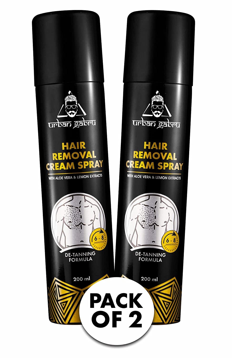 urbangabru Hair Removal Cream Spray For Men| Painless Body Hair Removal Spray For Chest, Back, Legs & Under Arms (200 ml (Pack of 1), Aloe Vera)