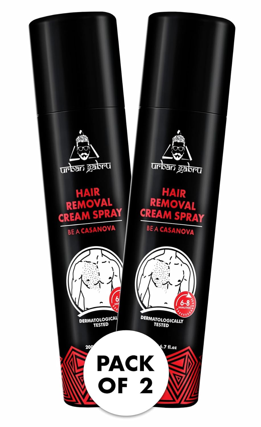 urbangabru Hair Removal Cream Spray For Men| Painless Body Hair Removal Spray For Chest, Back, Legs & Under Arms (200 ml (Pack of 1), Aloe Vera)