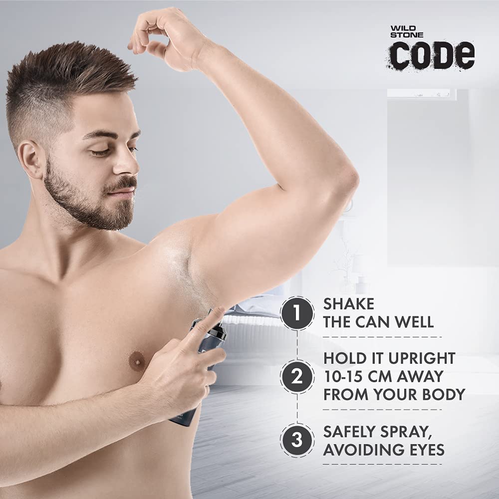 WILD STONE CODE Titanium Long Lasting No Gas Body Perfume For Men, 150Ml, Spray
