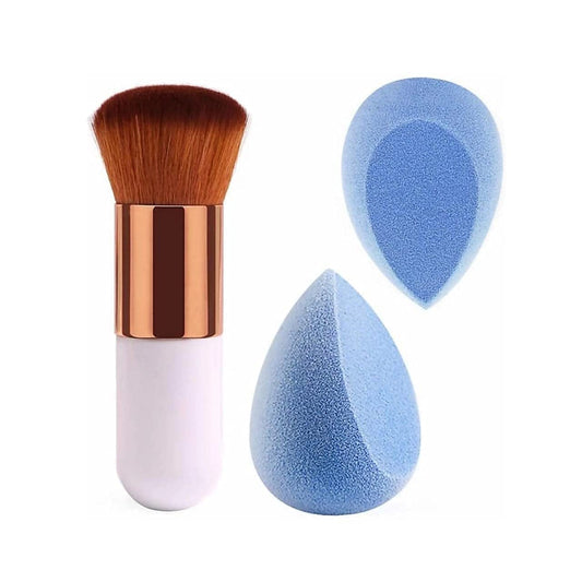 Mini 1 Foundation Makeup Brush and 2 Makeup Sponge Beauty Blenders for Womens and Girls - (Pack of 3)