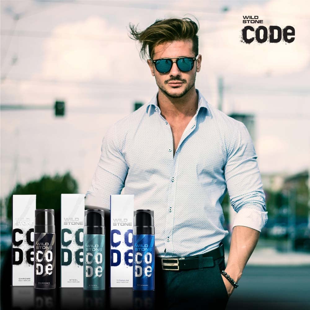 WILD STONE CODE Titanium Long Lasting No Gas Body Perfume For Men, 150Ml, Spray