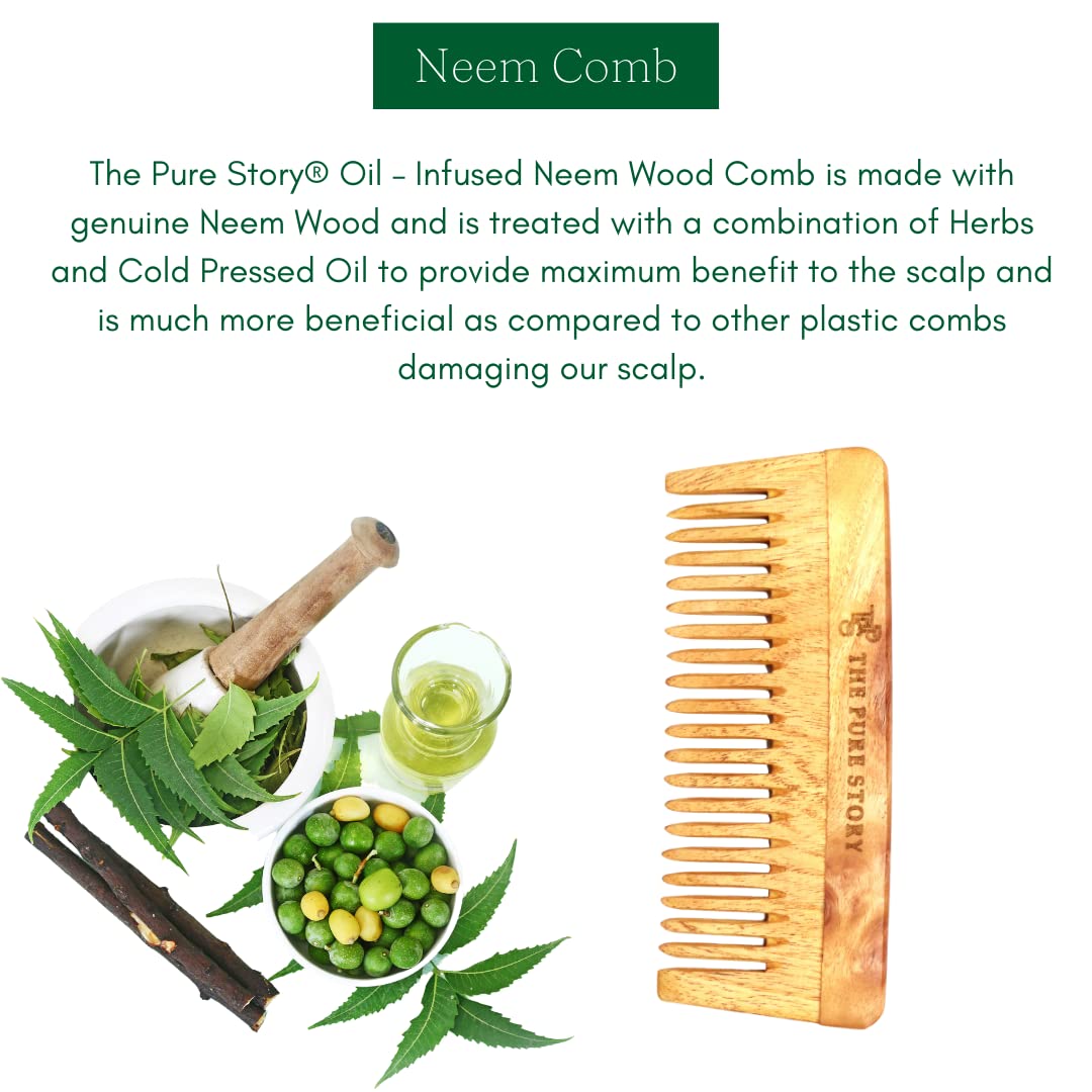 Oil–Infused Neem Wood Comb treated with a combination of Herbs and Cold-Pressed Oils.(Wide Tooth Comb)