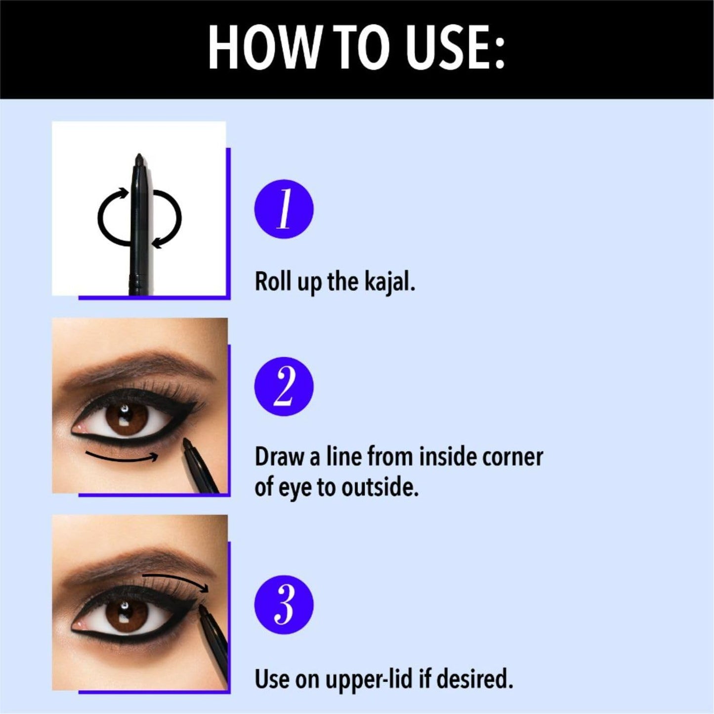 Blue Heaven 24Hr Stay Matte Pencil Kajal Black Waterproof, Deep Black, Long Lasting And Smudge Proof Eye Makeup, 0.30Gm