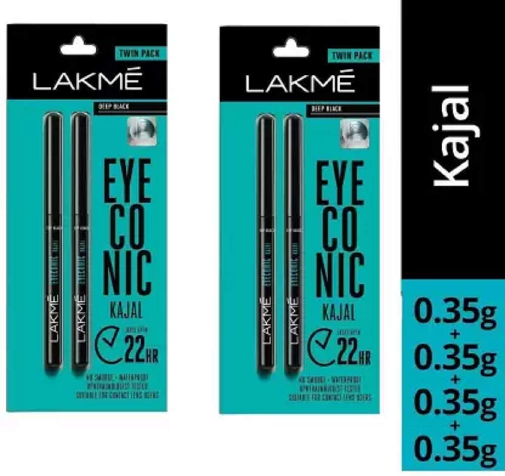 LAKMÉ Eyeconic Black Kajal 0.35 g (Combo Pack of 2) Matte Kohl Liner in a Twist Up Pencil - Waterproof, Smudge Proof & Long Lasting Eye Makeup