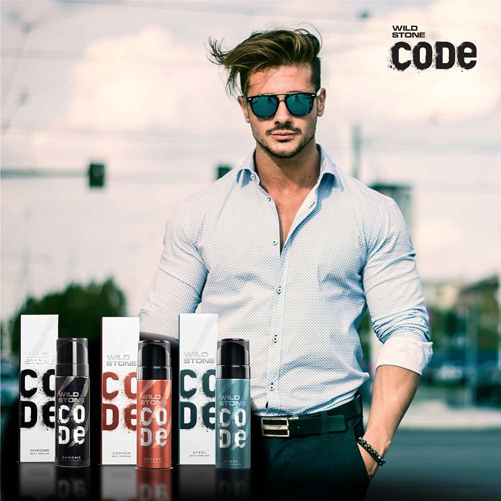 WILD STONE CODE Titanium Long Lasting No Gas Body Perfume For Men, 150Ml, Spray
