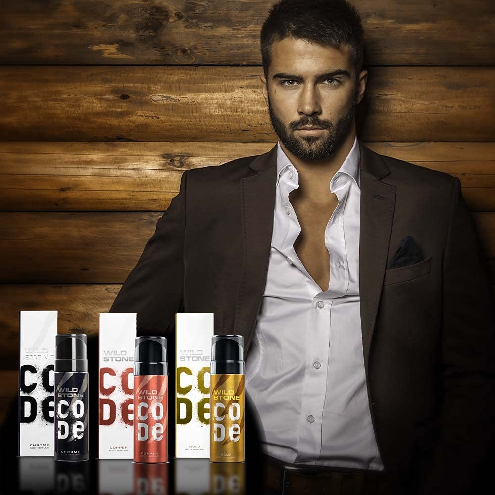 WILD STONE CODE Titanium Long Lasting No Gas Body Perfume For Men, 150Ml, Spray