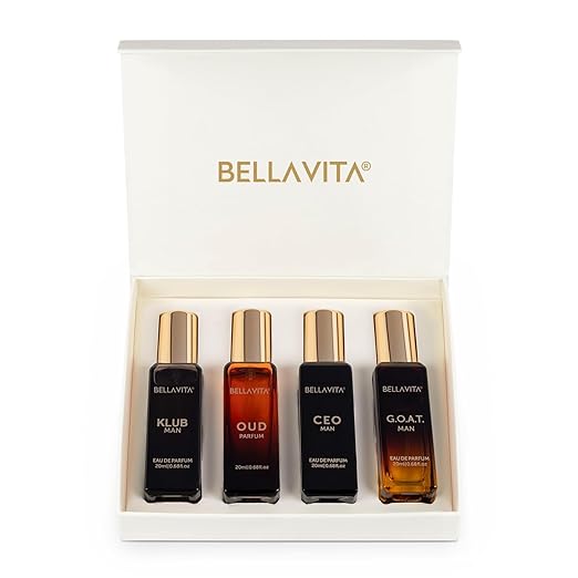 Bella Vita Luxury Long Lasting Perfume Gift Set for Man | 4x20ml | Gifts for Men | Woody, Citrusy, Oud, Premium Fragrance Scent | KLUB, OUD, CEO, G.O.A.T