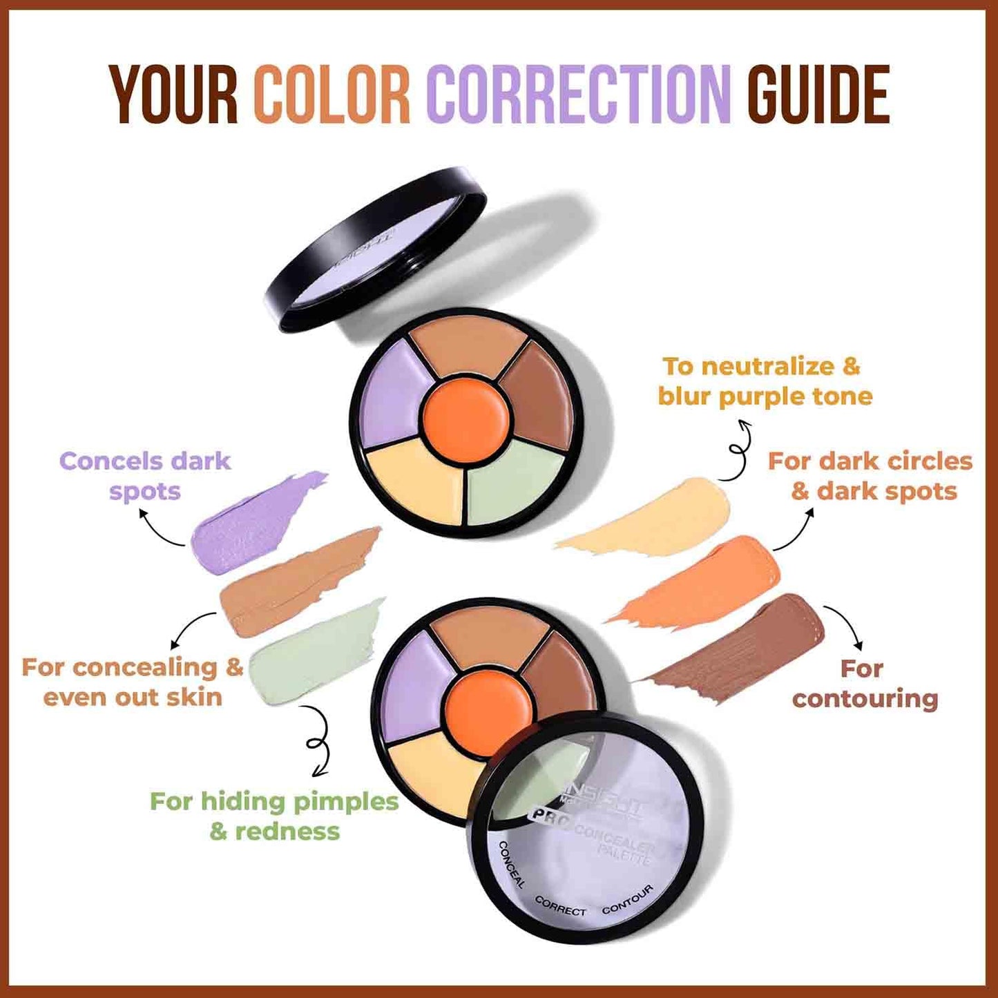 INSIGHT Cosmetics Pro Concealer Palette Waterproof Concealer With Full Coverage |Easily Blendable Concealer| 3 In 1 Palette- Conceal Corect & Contour | Crease Resistance |Long Lasting |Oil Control