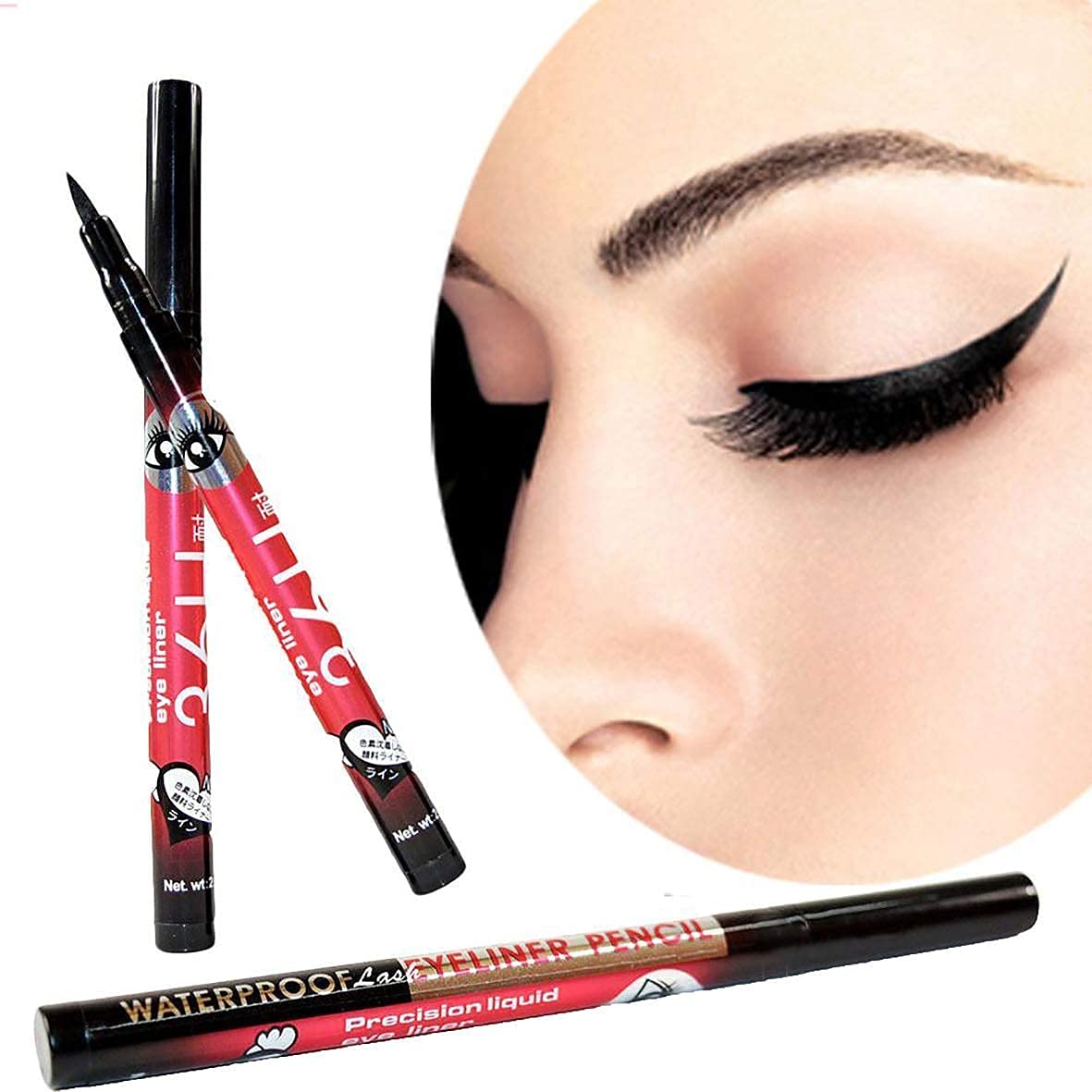 36H Precision Liquid Waterproof Lash Eyeliner Pencil Eye Liner, Water Resistant, Long-Lasting (Black) (pack of 3) Matte Finish