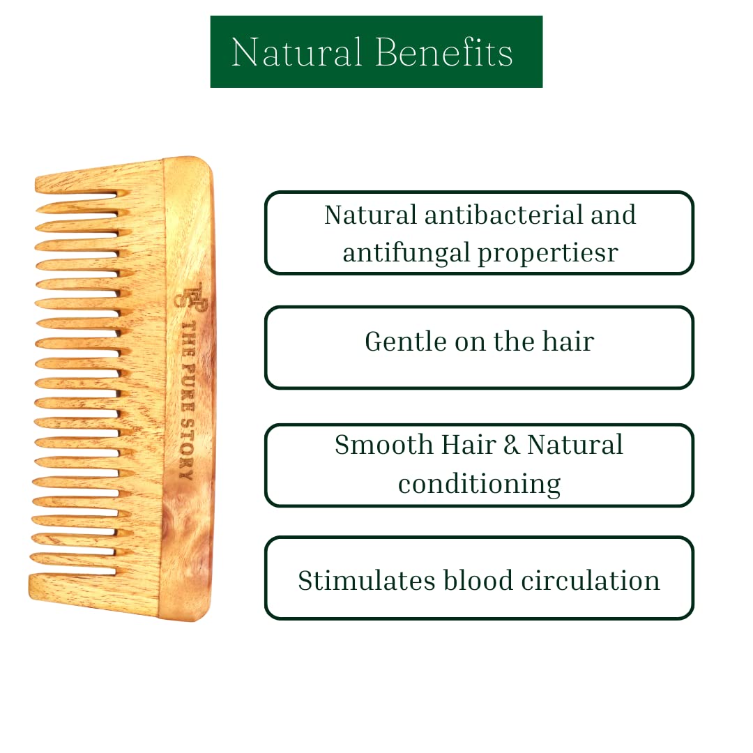 Oil–Infused Neem Wood Comb treated with a combination of Herbs and Cold-Pressed Oils.(Wide Tooth Comb)