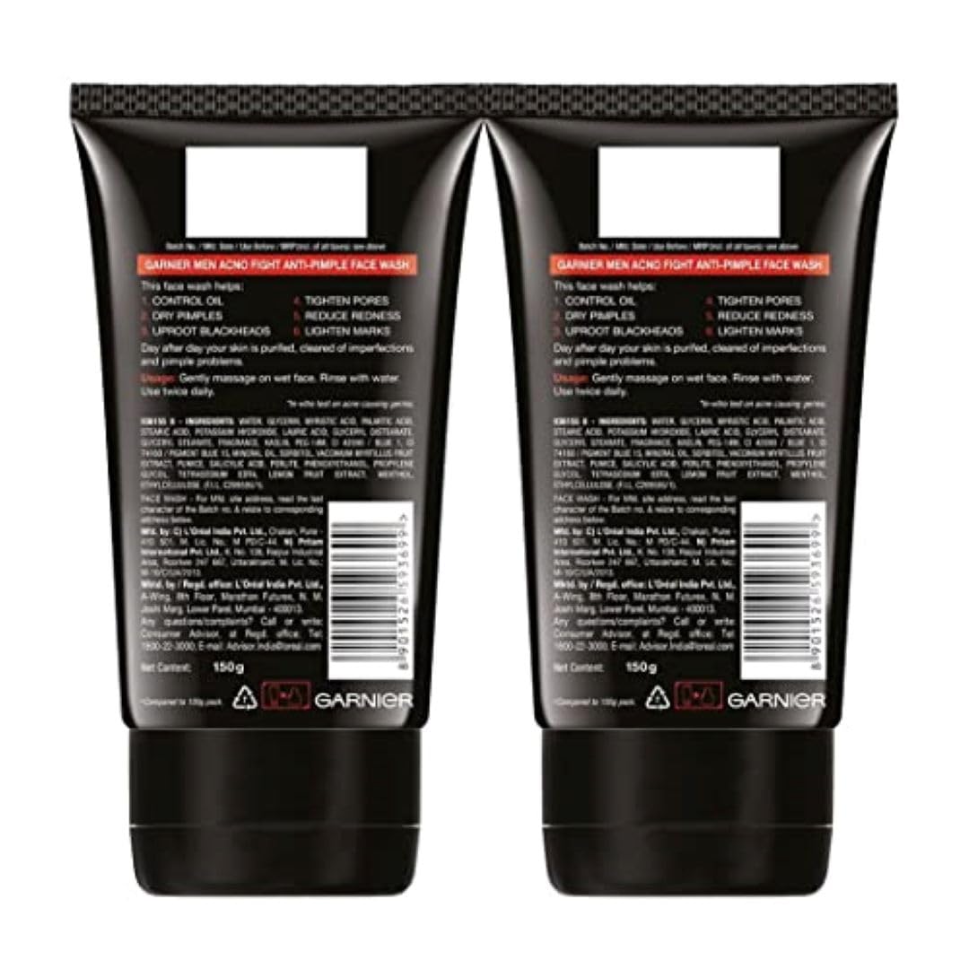 Garnier Men, Anti-Pimple Face Wash, Repairs Skin & Balances Oils, AcnoFight, 100 g