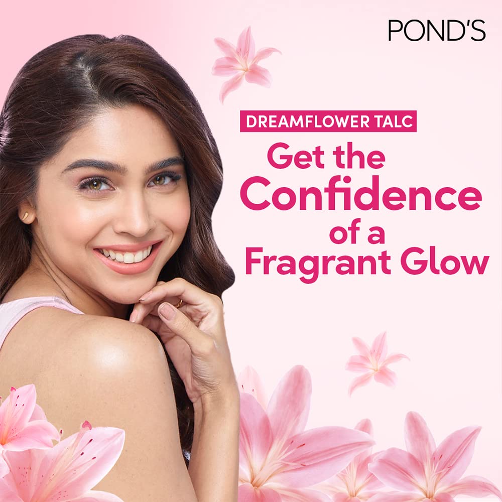 POND'S Dreamflower Pink Lily Fragrance Talcum Powder 400 g, Cooling Fresh Talc for Face & Body - For Men & Women