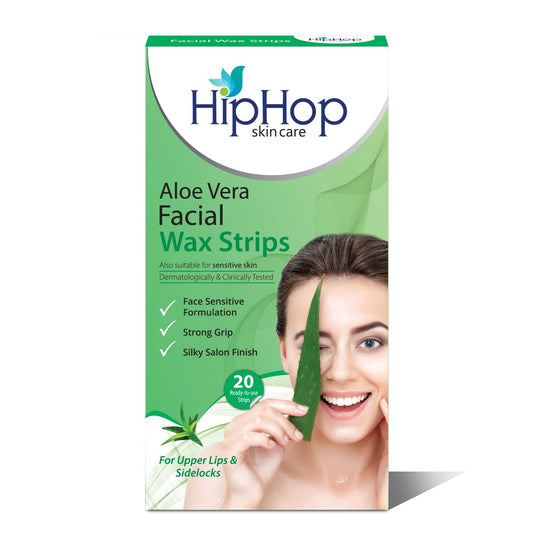 HipHop Skincare Facial Wax Strips with Cleansing Wipes for Instant Hair Removal (Pack of 20 Strips)| Upper Lip, Sideburns, Forehead, Chin with Aloe Vera, Argan Oil & Vitamin E for Soft, Silky & Brighter Skin, All Skin Types