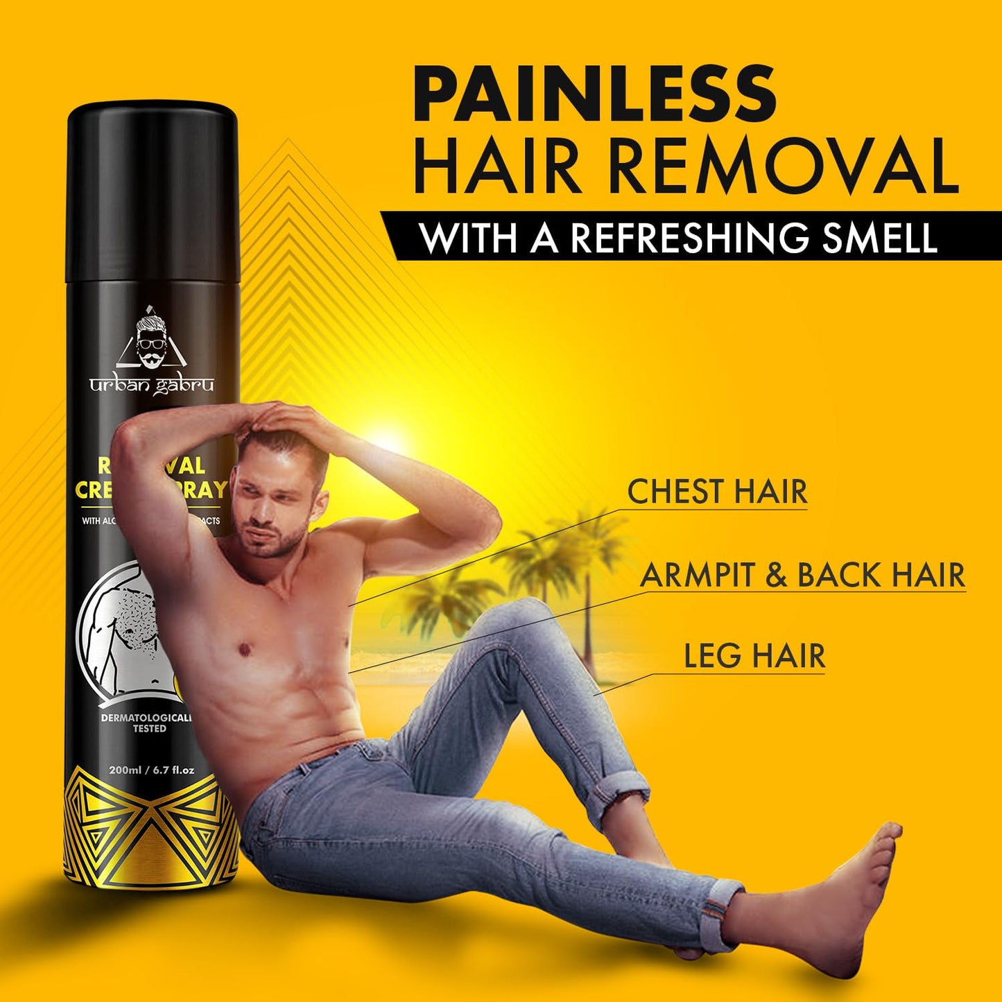 urbangabru Hair Removal Cream Spray For Men| Painless Body Hair Removal Spray For Chest, Back, Legs & Under Arms (200 ml (Pack of 1), Aloe Vera)