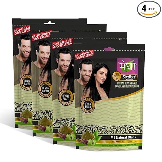 'Sterling Naturals Megha Mehandi Hair Care Powder – Megha Mehandi (Pack Of 4) For Natural Hair Color Solution | For Men & Women 45GM