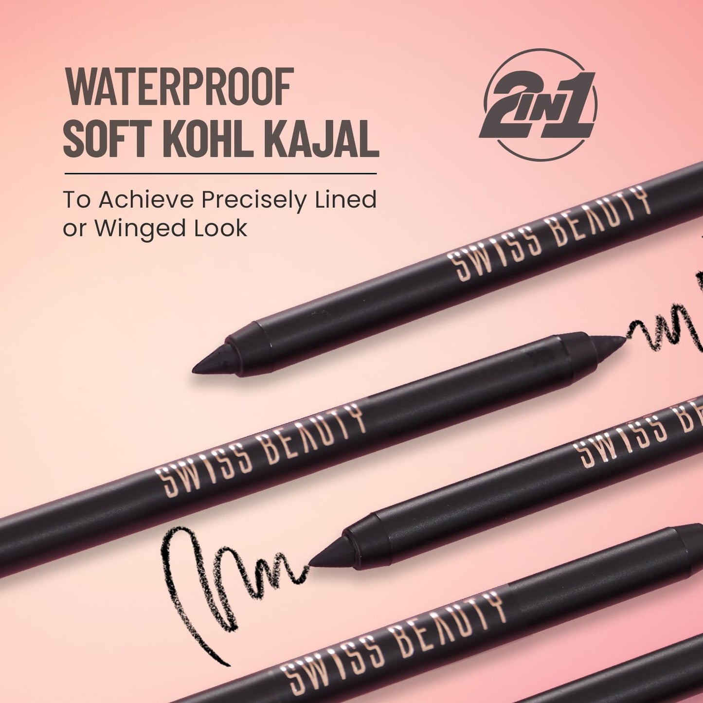 Swiss Beauty Soft Kohl Kajal | Waterproof & Smudge-Proof | Long-Lasting | One Stroke Application | 5gm