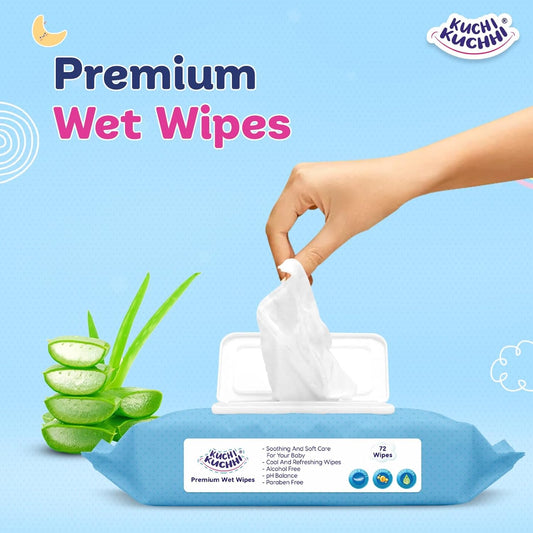 Kuchi Kuchhi UltraSoft Baby Wet Wipes With Lid | Enriched with Vitamin E & Aloe Vera | Alcohol-Free, Thick & Gentle Wipes | Safe for Newborns & Toddlers | Pack Of 1(72 Wipes)