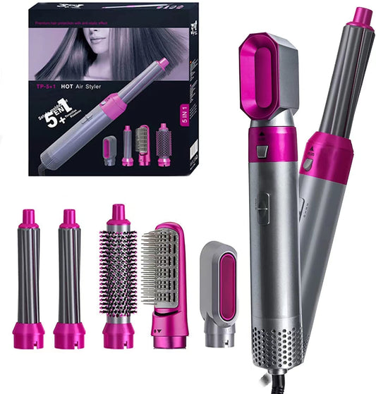 5 In 1 Hair Styler For Women Multifunctional Styling Tool With 5 Attachments 1 Hot Air Brush,2 Spiral Curler,1 Hair Dryer,1 Hair Straightner Comb,1 Year Warranty,1000 Watt,3 Heat Settings