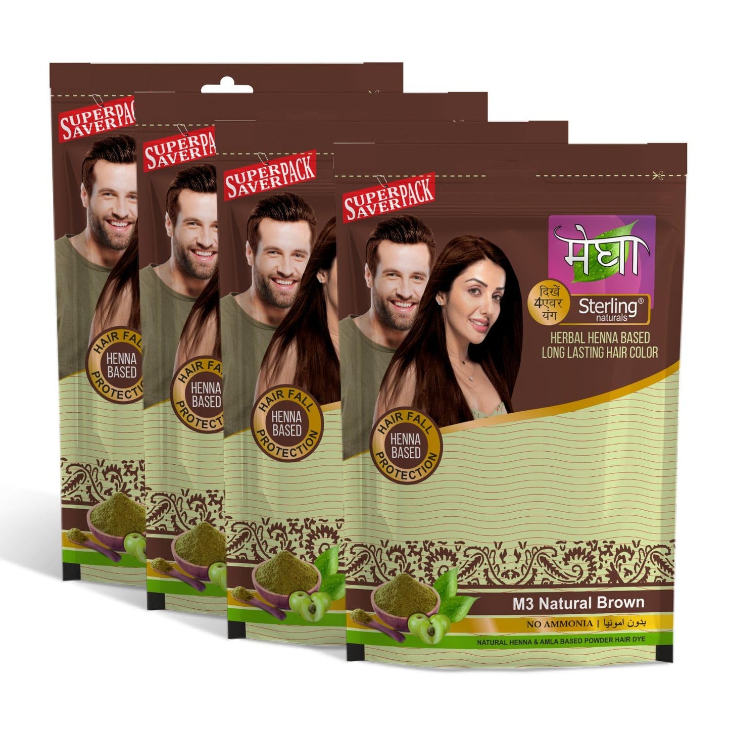 'Sterling Naturals Megha Mehandi Hair Care Powder – Megha Mehandi (Pack Of 4) For Natural Hair Color Solution | For Men & Women 45GM