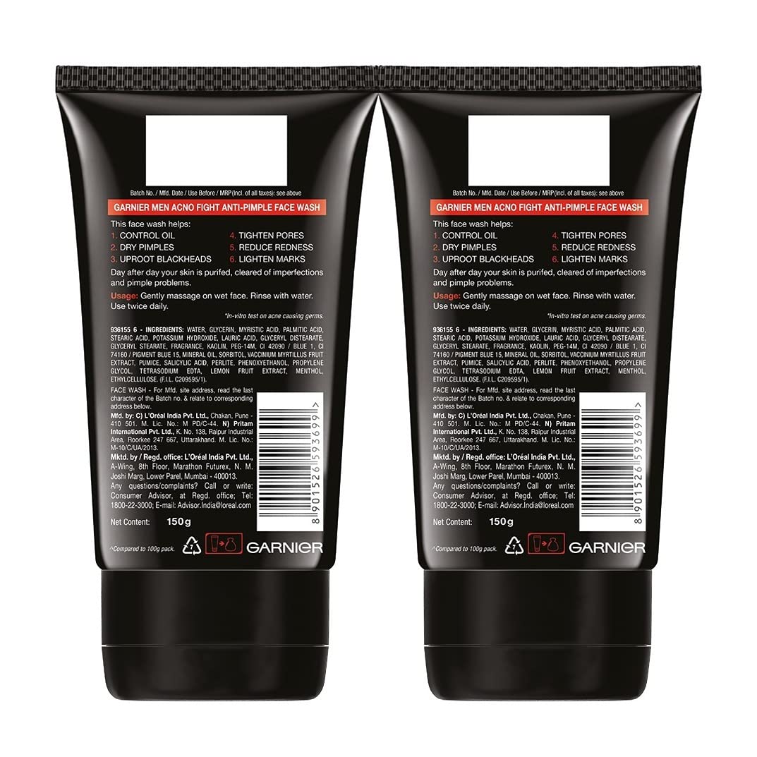 Garnier Men, Anti-Pimple Face Wash, Repairs Skin & Balances Oils, AcnoFight, 100 g
