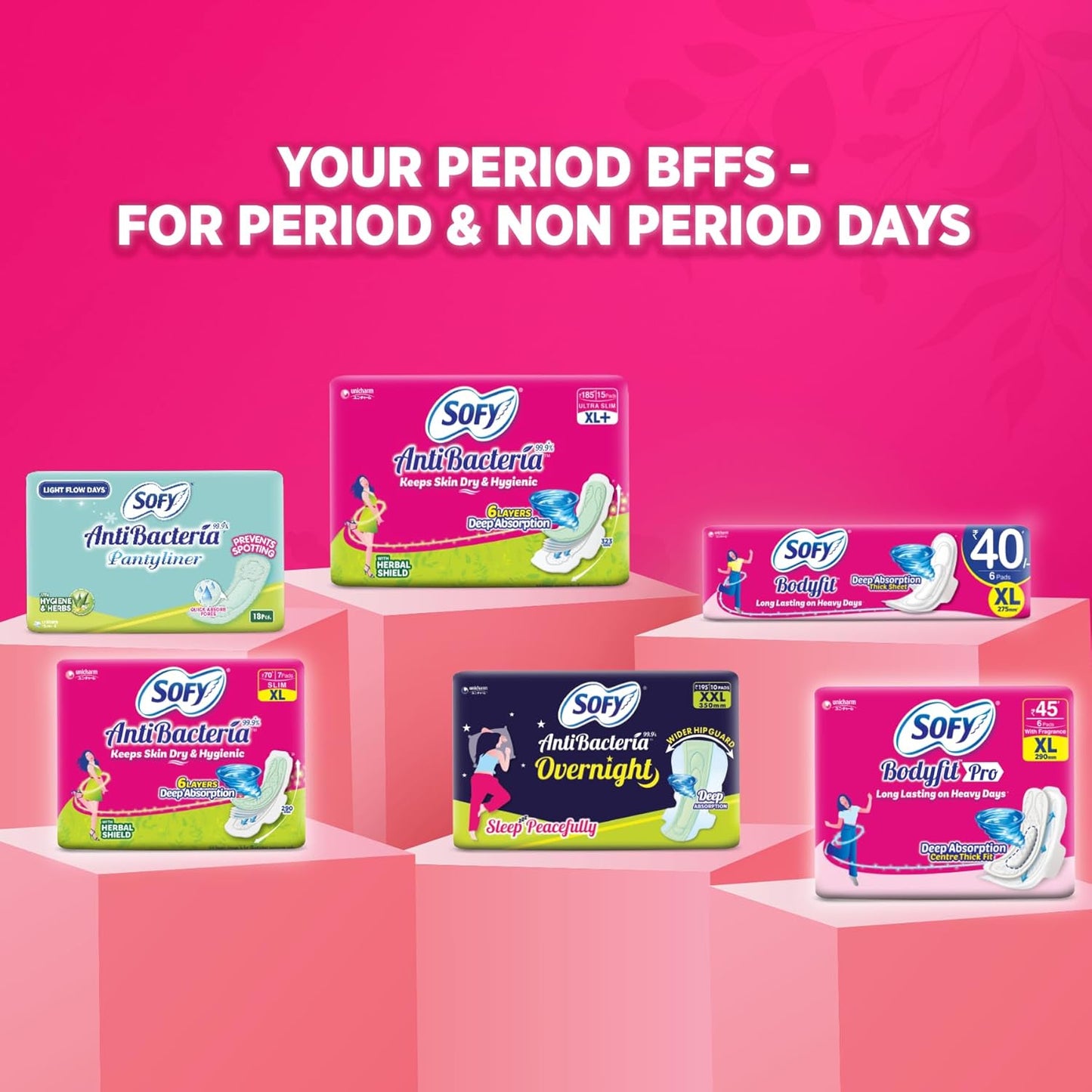 Sofy Anti-Bacteria Sanitary Pads (XL+ Size - 290 mm) 28 Pads - 6 layer deep absorption & Herbal Shield for Bacterial Protection, Soft on skin with comfy dry top sheet (Pack of 1)