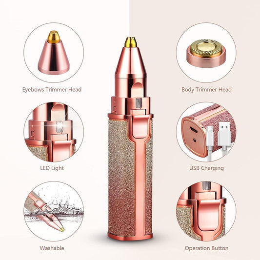 GOERGETA Portable eyebrow trimmer, facial hair remover,Face, Lips, Nose Hair Removal Electric Trimmer with Light