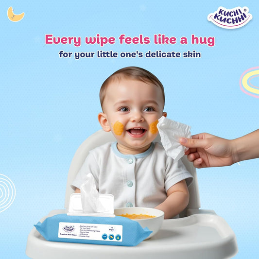 Kuchi Kuchhi UltraSoft Baby Wet Wipes With Lid | Enriched with Vitamin E & Aloe Vera | Alcohol-Free, Thick & Gentle Wipes | Safe for Newborns & Toddlers | Pack Of 1(72 Wipes)