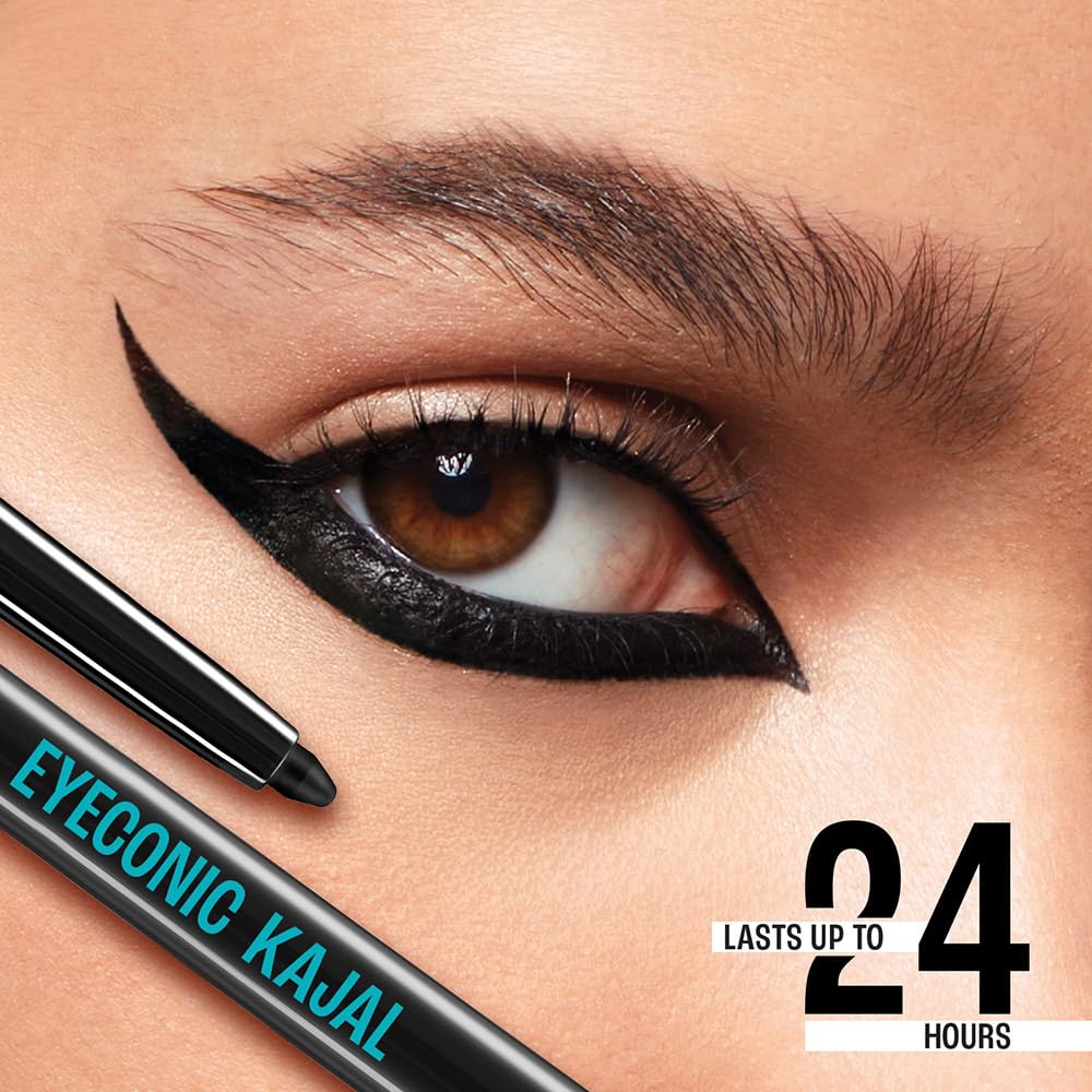 LAKMÉ Eyeconic Black Kajal 0.35 g (Combo Pack of 2) Matte Kohl Liner in a Twist Up Pencil - Waterproof, Smudge Proof & Long Lasting Eye Makeup