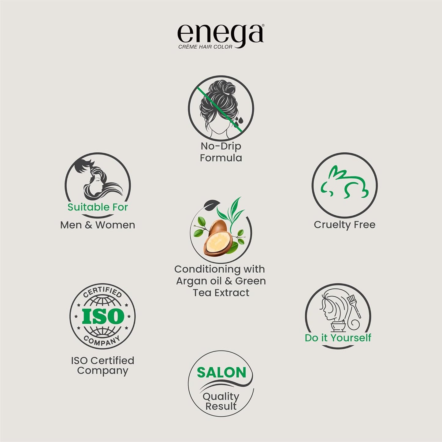 Enega No Ammonia Grey Coverage Long Lasting Creme Hair Color with Argan Oil & Green Tea Extract - Pack of 1(150 ML) (Golden Blonde)