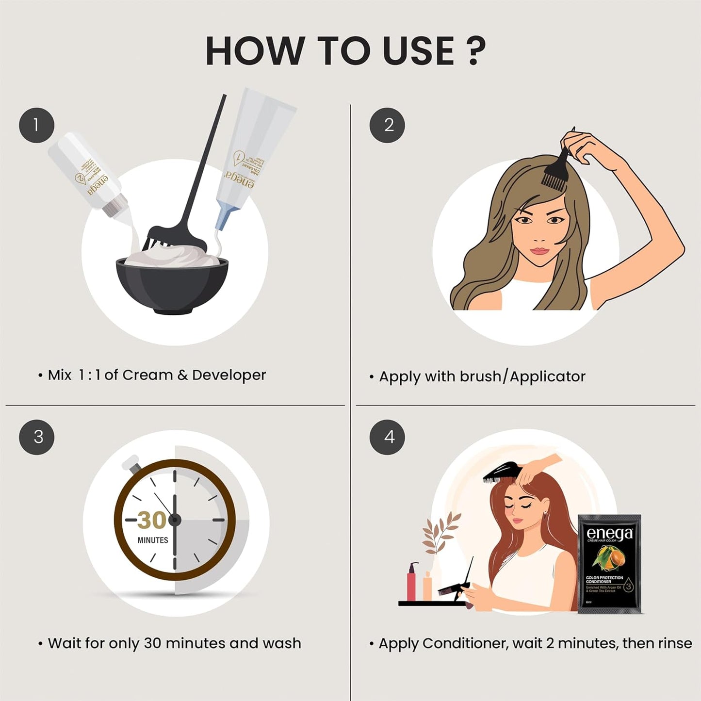 Enega No Ammonia Grey Coverage Long Lasting Creme Hair Color with Argan Oil & Green Tea Extract - Pack of 1(150 ML) (Golden Blonde)