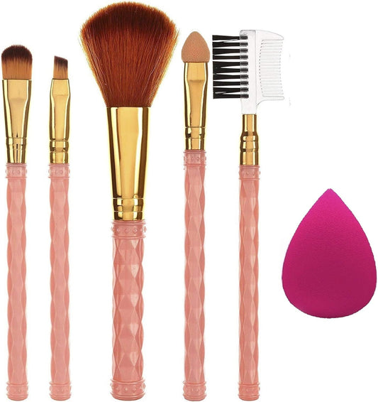 AY Makeup Brush Set Of 5 With 1 Makeup Sponge Puff (Color May Vary)