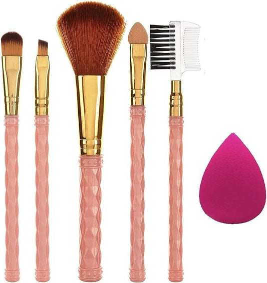 AY Makeup Brush Set Of 5 With 1 Makeup Sponge Puff (Color May Vary)