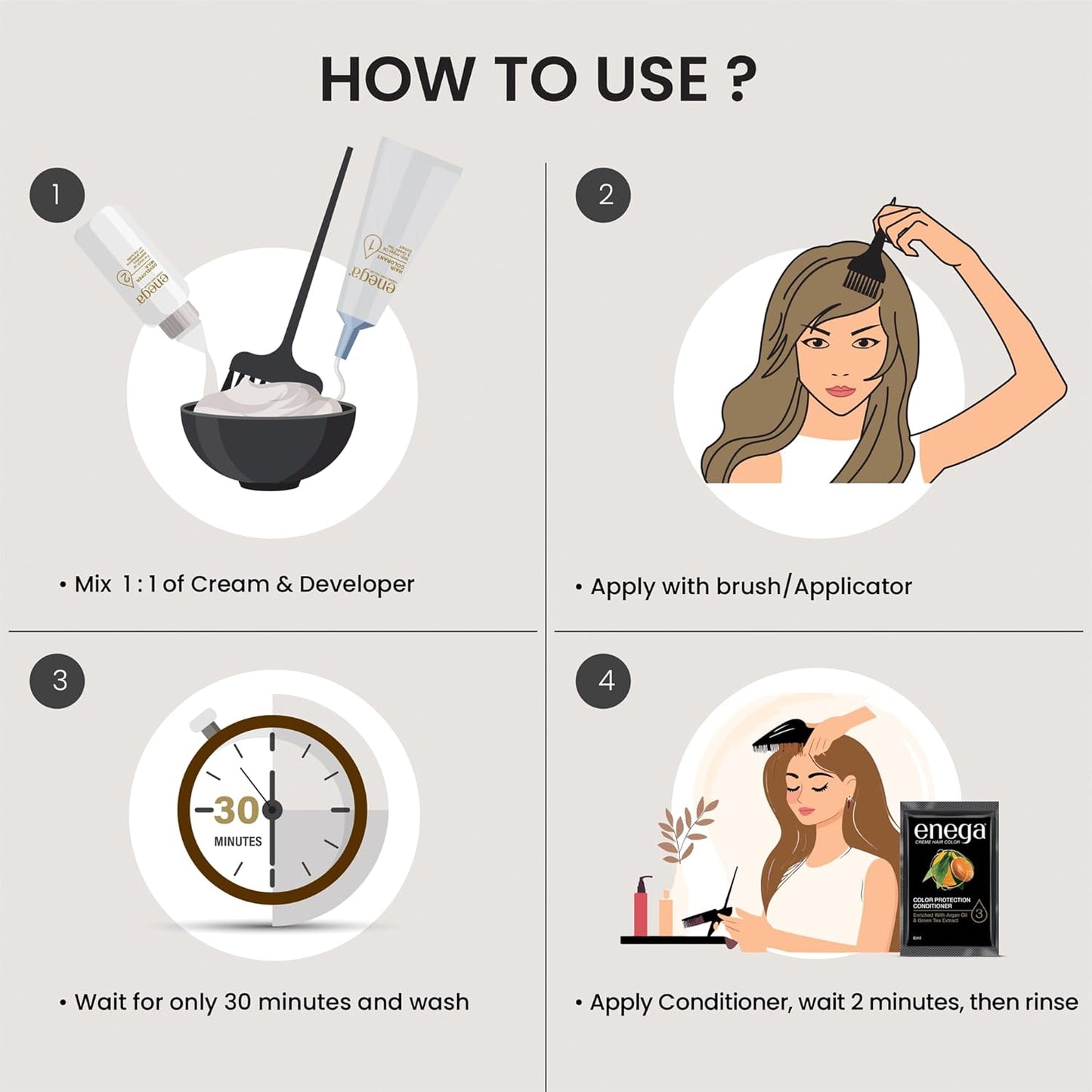 Enega No Ammonia Grey Coverage Long Lasting Creme Hair Color with Argan Oil & Green Tea Extract - Pack of 1(150 ML) (Golden Blonde)