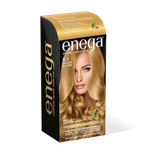 Enega No Ammonia Grey Coverage Long Lasting Creme Hair Color with Argan Oil & Green Tea Extract - Pack of 1(150 ML) (Golden Blonde)