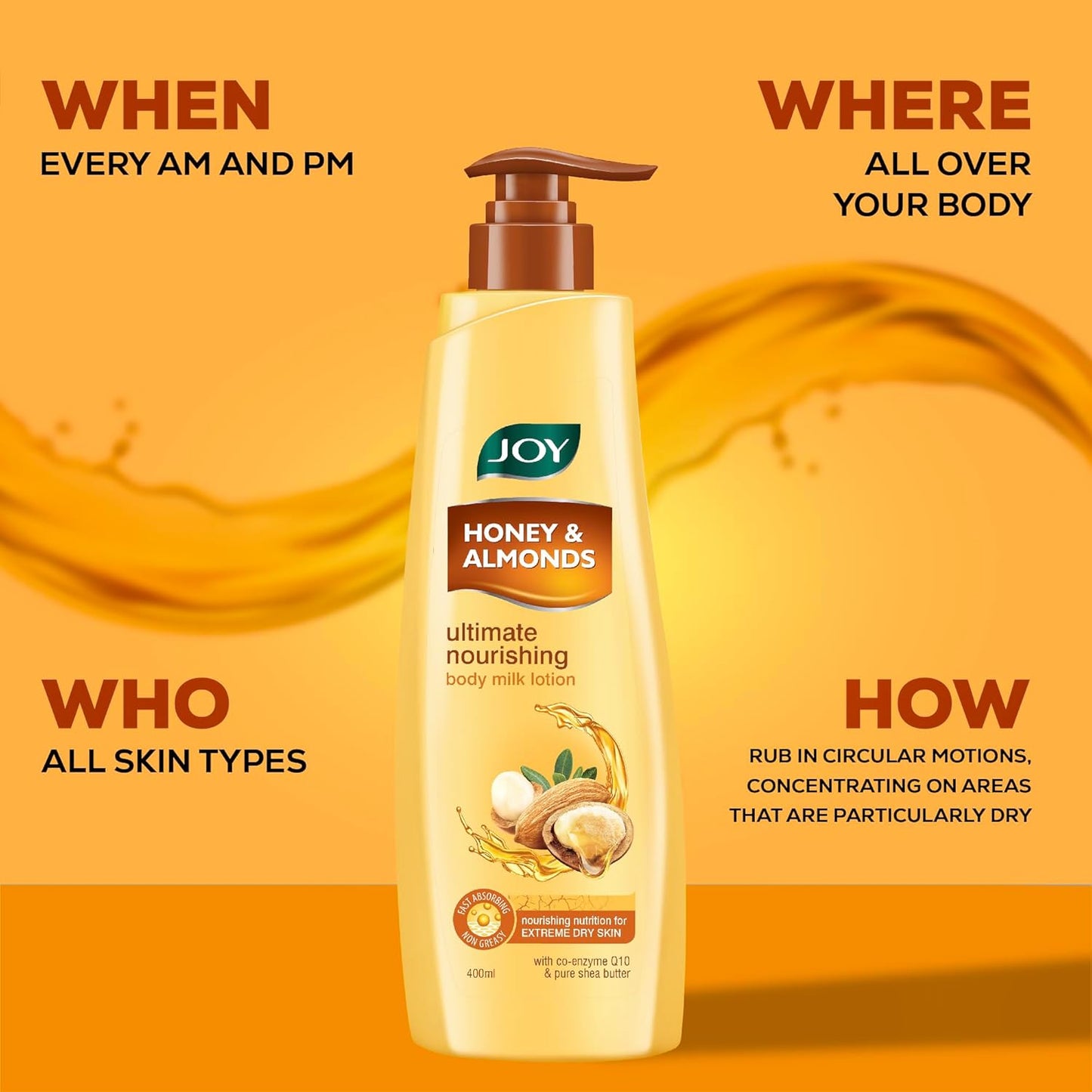 Joy Honey & Almonds Advanced Nourishing Lightweight Body Lotion 750ml | Enriched With Shea Butter | Summer Lotion With Natural Sunscreen Filters | Suitable for Normal to Dry Skin