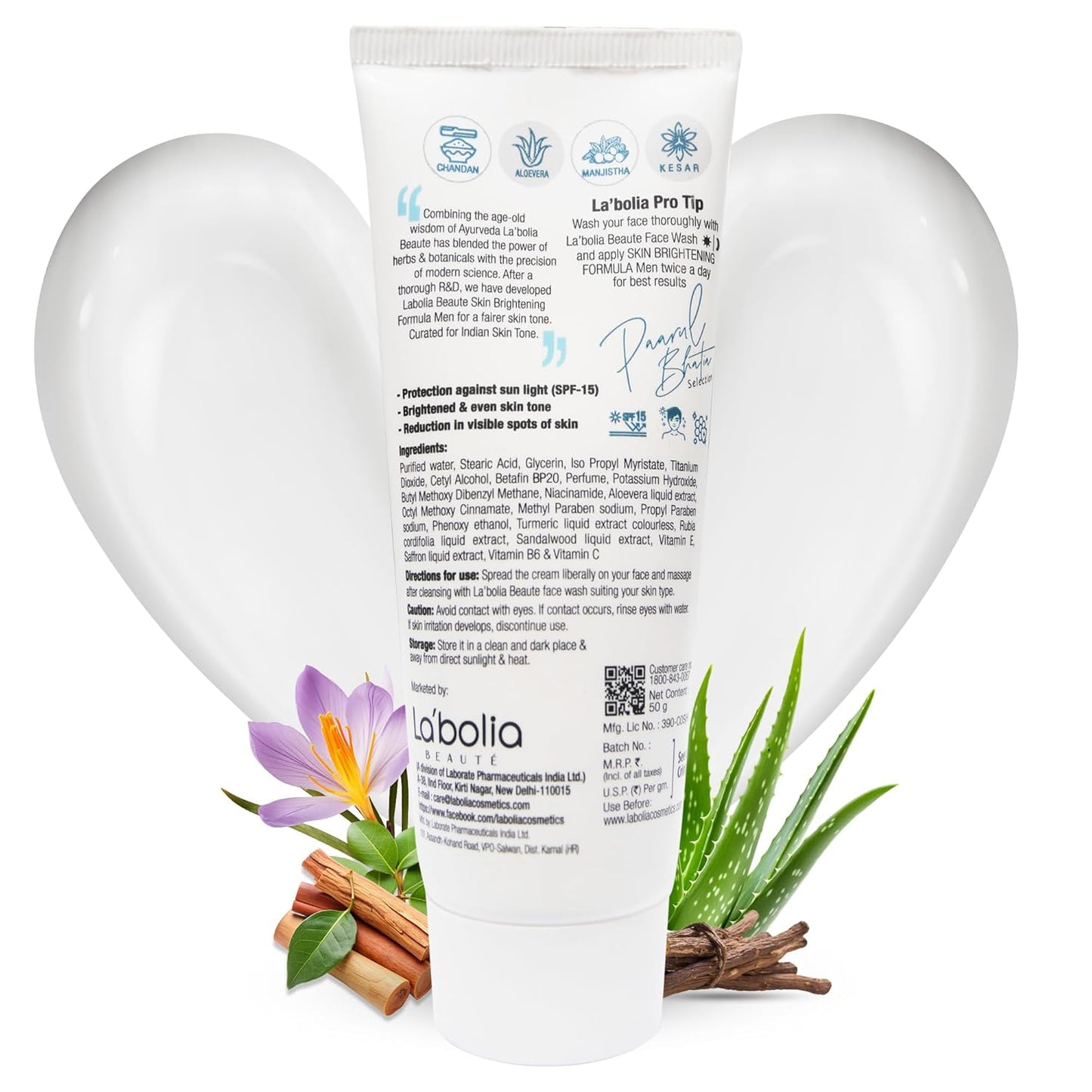 Labolia Beaute Skin Brightening Cream for Men with SPF 15 | Reduce Dark Spots | Whitening Cream | Day Night Cream | Dermatologist Recommended | Moisturizer Cream | Pack of 2, 50gm