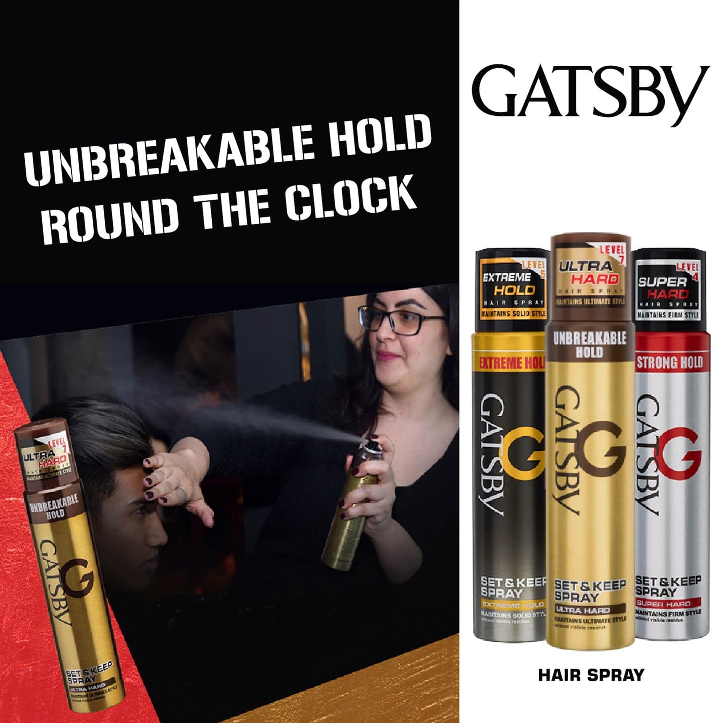 Gatsby Japan Set & Keep Hair Spray - Ultra Hard 250ml | Quick Drying, Long Lasting Hold, No Flaking, Natural Shine, & Easy Wash Off | Contains UV Ray Protector | Hair Spray For Salon Like Finish