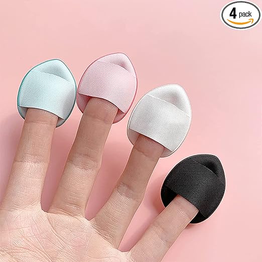Mini Finger Powder Puff 4 pcs Finger Makeup finger beauty blender Sponges, Mini Soft Cosmetic Finger Puff, Perfect for Foundation, BB Cushion, Cream, Concealer