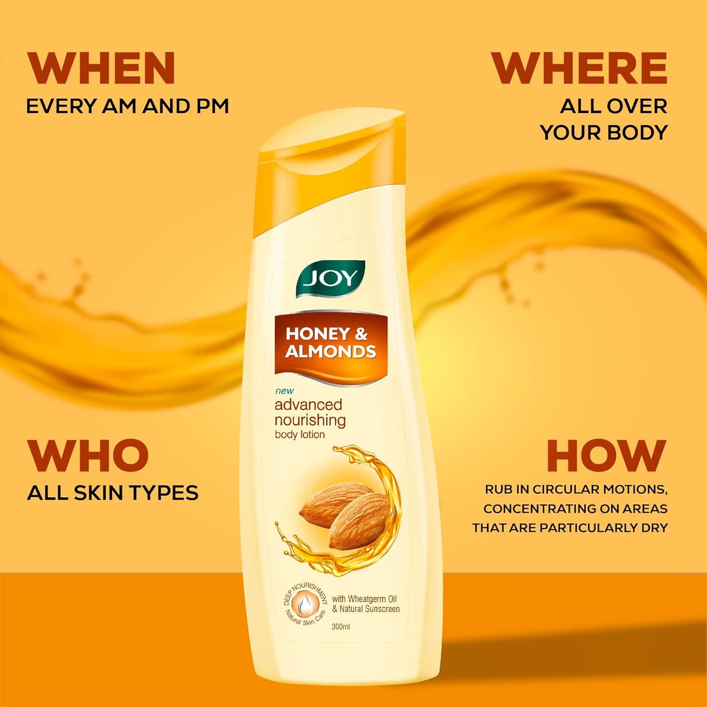Joy Honey & Almonds Advanced Nourishing Lightweight Body Lotion 750ml | Enriched With Shea Butter | Summer Lotion With Natural Sunscreen Filters | Suitable for Normal to Dry Skin