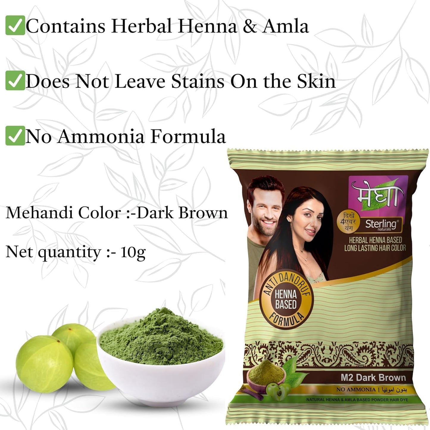 'Sterling Naturals Megha Mehandi Hair Care Powder – Megha Mehandi (Pack Of 4) For Natural Hair Color Solution | For Men & Women 45GM
