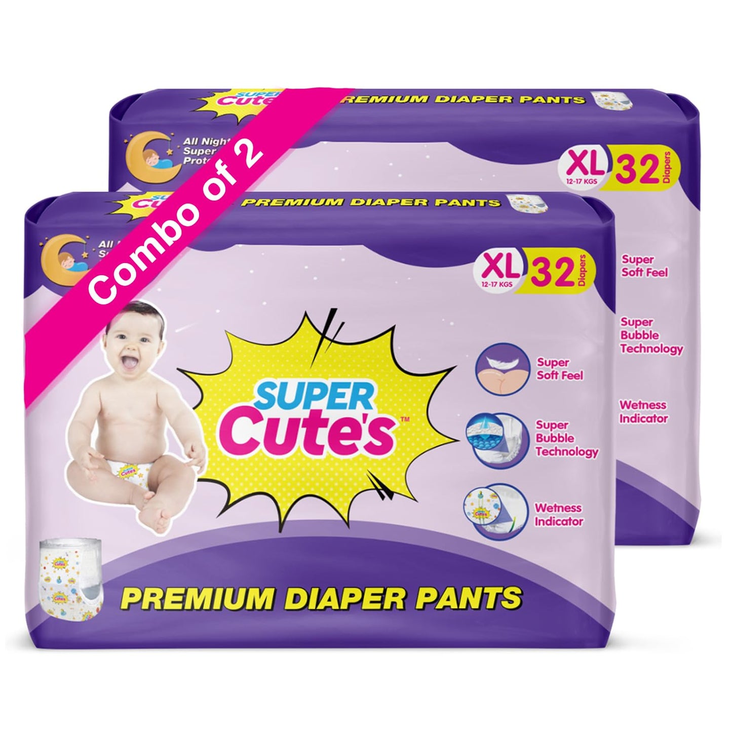 Super Cutes Premium Baby Diapers L Size 30 Count 9-14Kg,Medium34 counts,Small 40counts, XL 24 Counts , Super Soft and Rash Free Diaper Pants with 12 hrs Overnight Leakage Protection