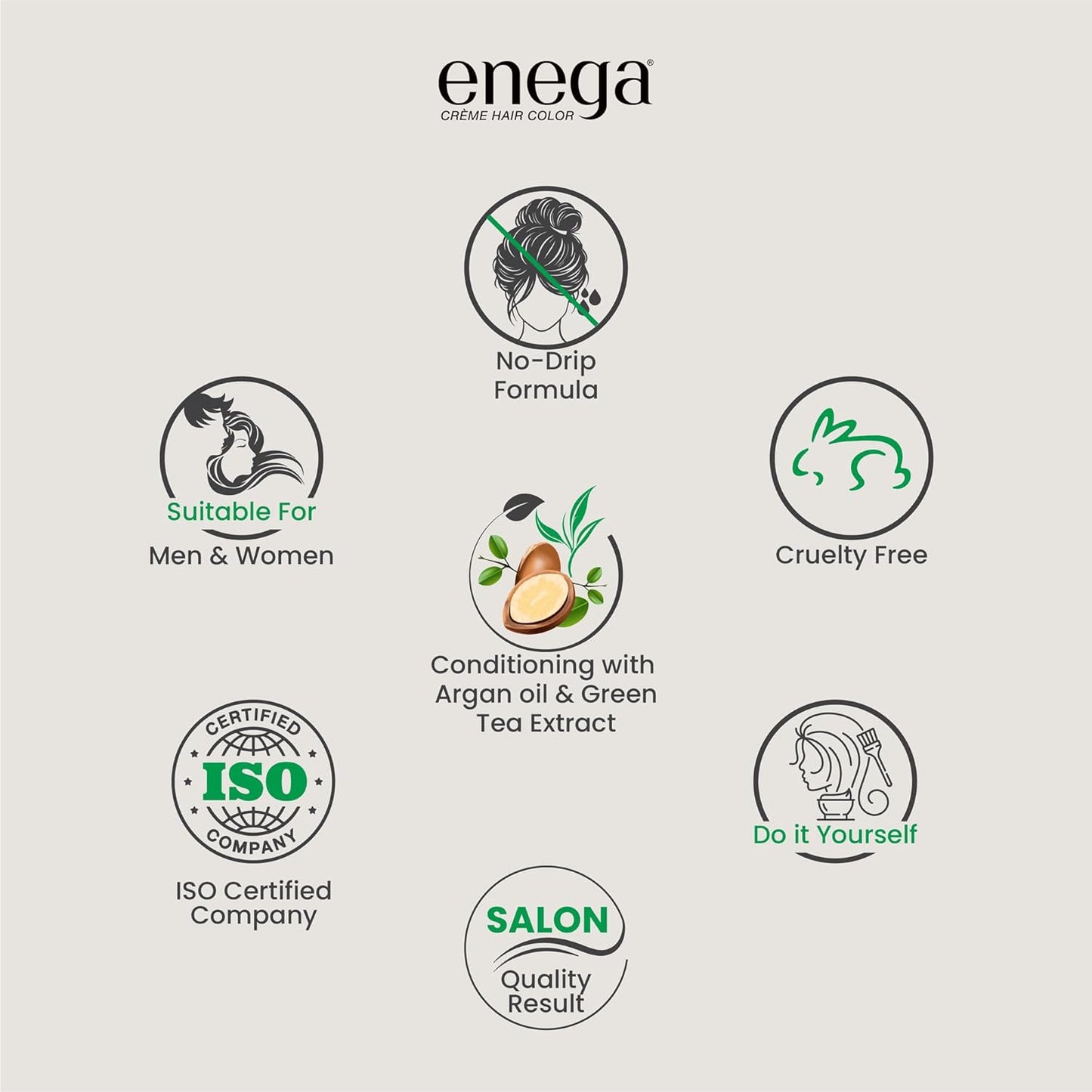 Enega No Ammonia Grey Coverage Long Lasting Creme Hair Color with Argan Oil & Green Tea Extract - Pack of 1(150 ML) (Golden Blonde)